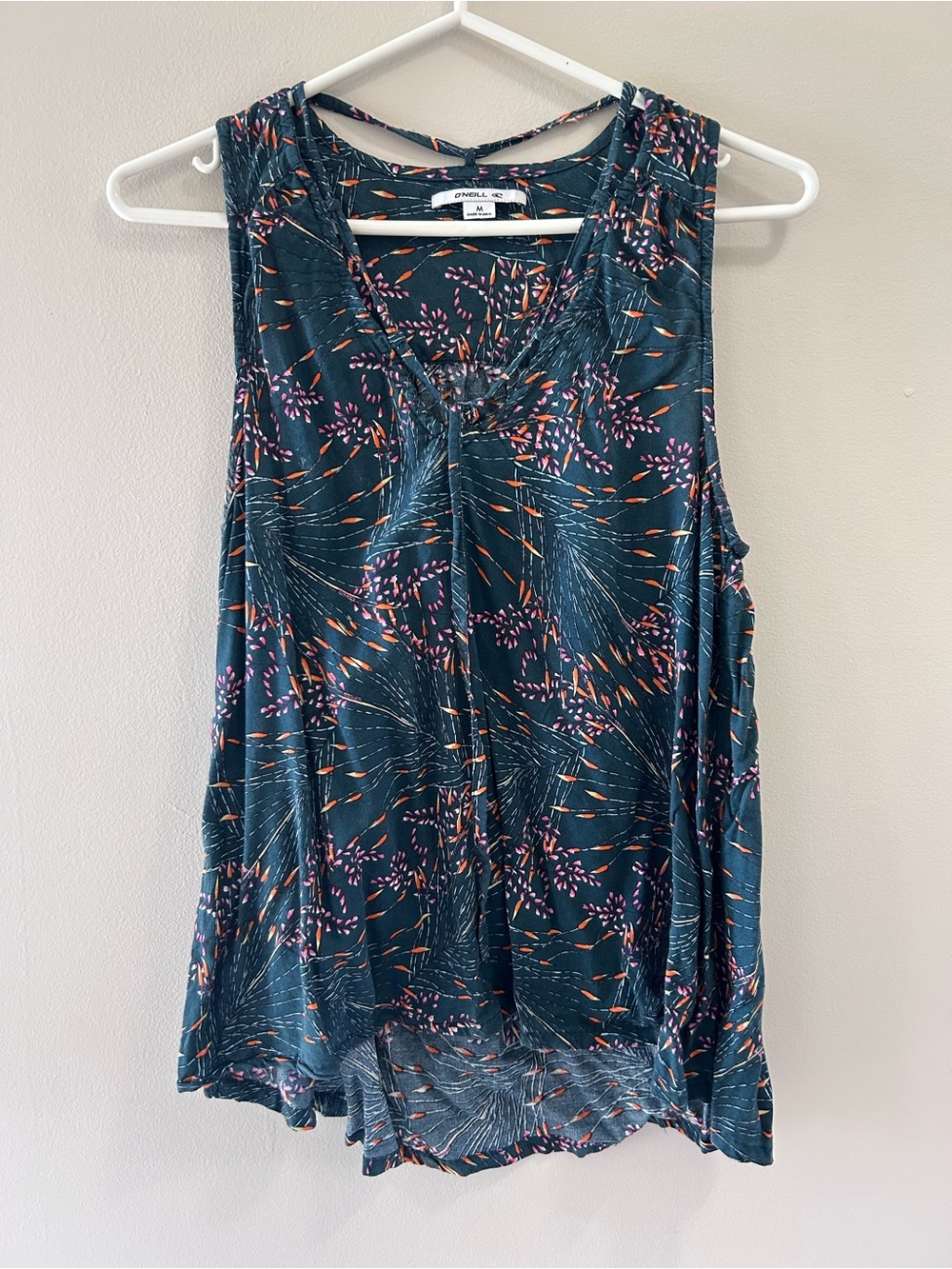 O'Neill Teal Floral-Print V-Neck Tank with Pink & Orange Accents